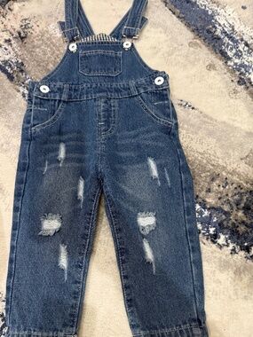 Kidscool Space Toddler Denim Distressed Overalls Size 92 2T-3T